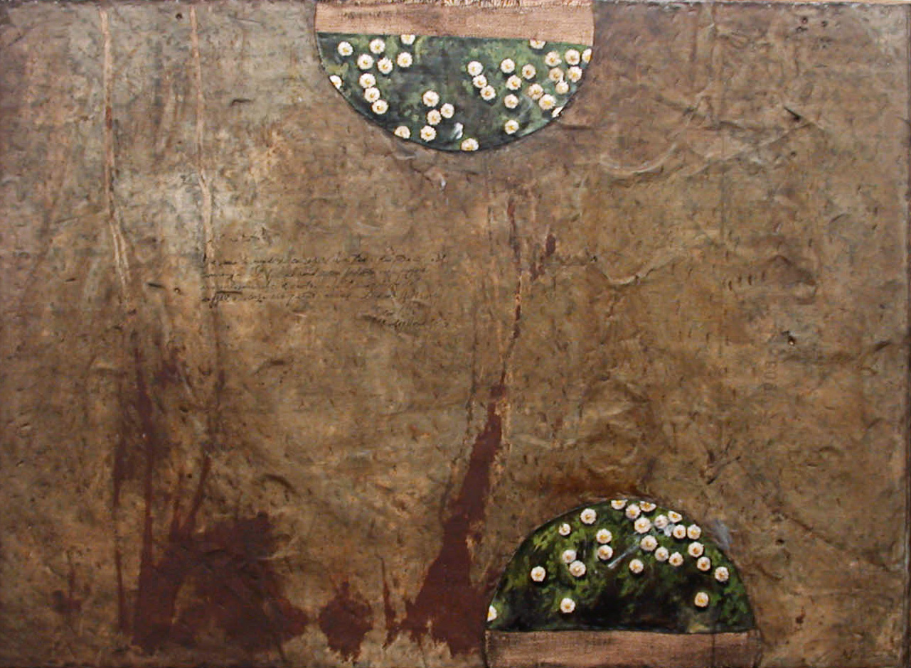 Margherite, olio su lamiera su legno, 120x190 cm, 2000, <br>Collezione Privata