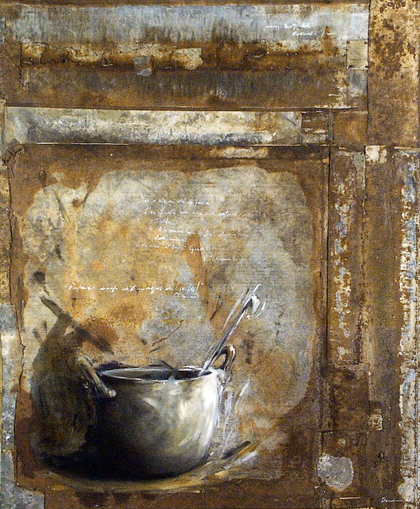 Pignata, olio su lamiera su legno, 170x90 cm, 2000