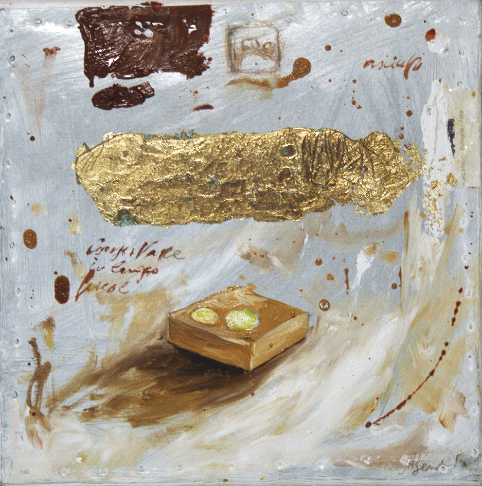 Pistacchio, olio e tecnica mista su lamiera, 20x20 cm, 2010, <br>Collezione Privata