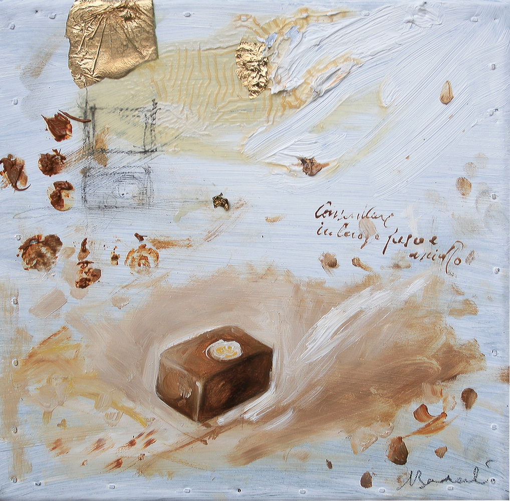 Nocciola, olio e tecnica mista su lamiera, 20x20 cm, 2010, <br>Collezione Privata