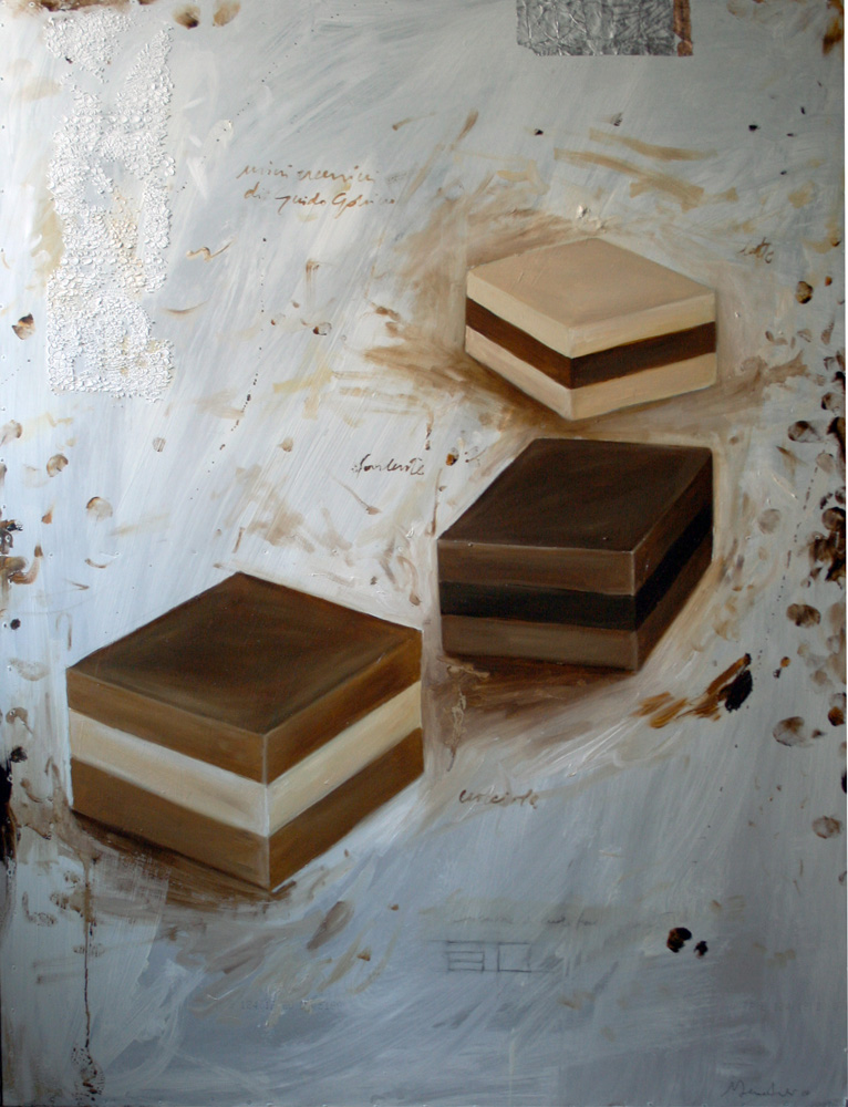 3 cremini, olio e tecnica mista su lamiera, 50x70 cm, 2011, <br>Collezione Privata