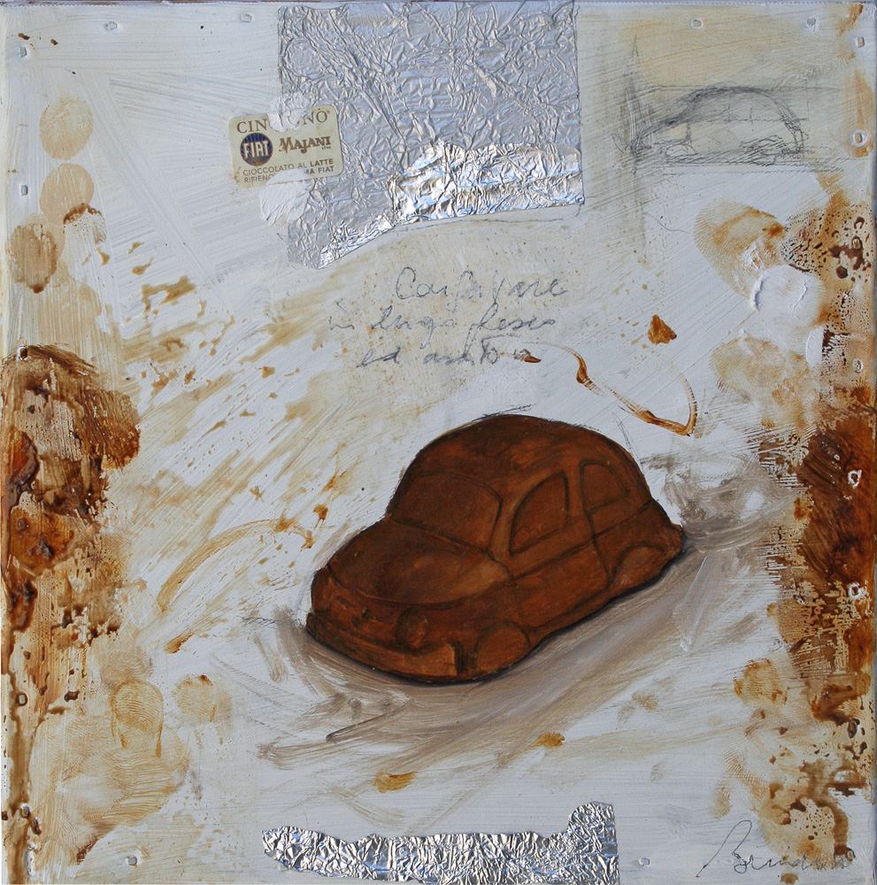 Cinquino, olio e tecnica mista su lamiera, 20x20 cm, 2010, <br>Collezione Privata