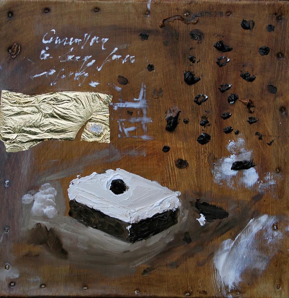 Delizia, olio e tecnica mista su lamiera, 20x20 cm, 2010, <br>Collezione Privata