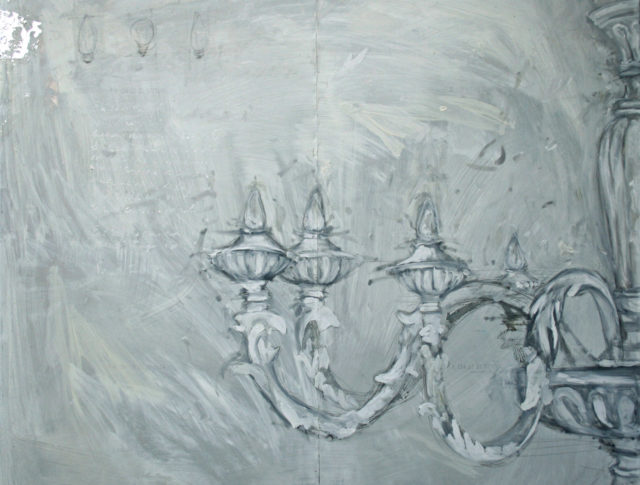 Al n.21, olio e foglia d'argento su lamiera, 100x100 cm. 2010