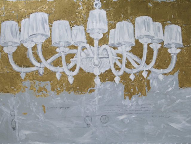 Lampadario oro, olio e foglia d'argento su lamiera, 100x160 cm. 2008