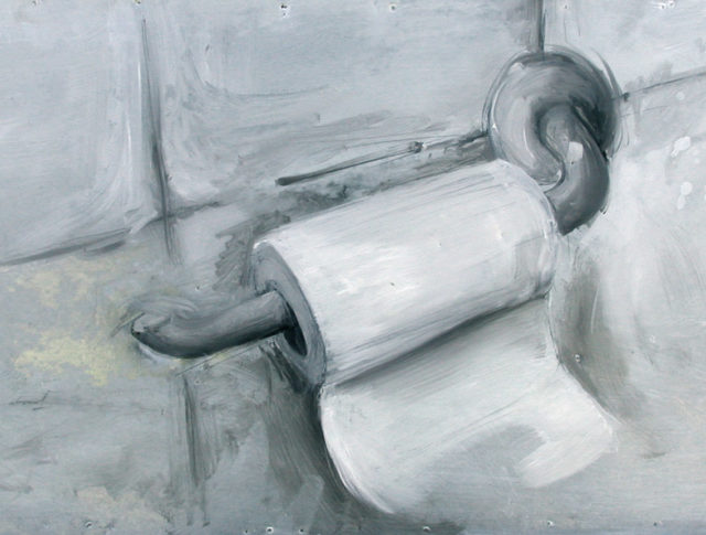 Carta igienica, olio su lamiera, 32x65 cm. 2005 - Collezione Privata Bologna