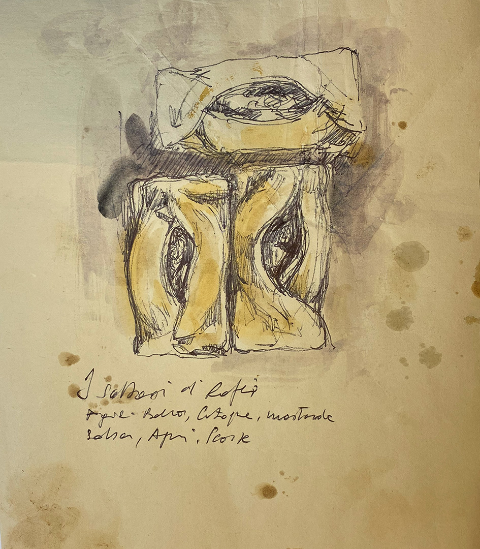 'I sabadoni di Erica Liverani' - Tecnica mista su carta da scenografia recuperata. Dimensioni indicative: 18x18 cm.
