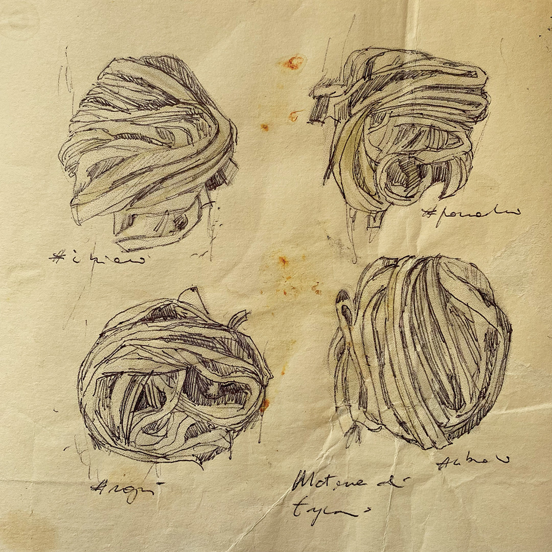 'Tagliolini' - Tecnica mista su carta da scenografia recuperata. Dimensioni indicative: 18x18 cm.